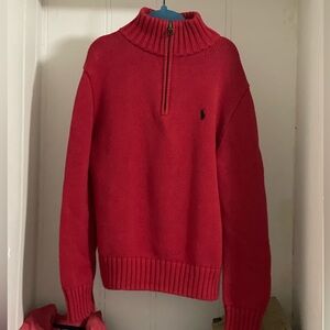 Polo Ralph Lauren Red Knit Quarter-Zip Sweater Size 8